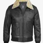 Premium Black Leather Bomber Jacket – Men's Fur Collar Edition