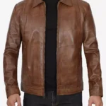 Mens Chocolate Brown Leather Jacket – Reeves Shirt Collar Style