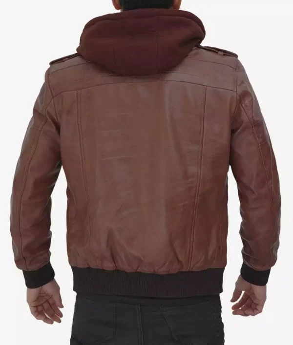 Vintage dark brown leather bomber jacket