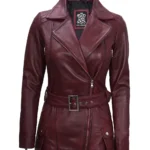 Womens Asymmetrical Biker Jacket – Real Leather in Maroon