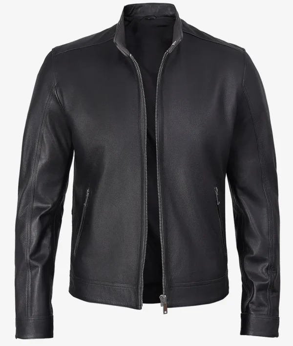 Black Cafe Racer Leather Jacket