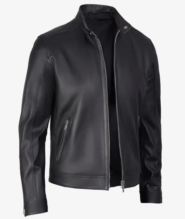 Men's black café racer leather jacket