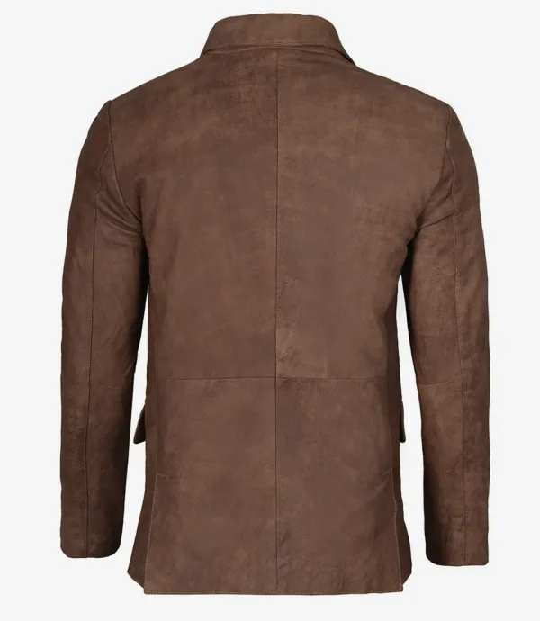 Classic men's real leather brown blazer