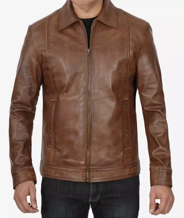 Men's chocolate brown leather jacket