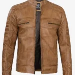Cafe Racer Brown Leather Jacket for Men – Camel Brown Edition