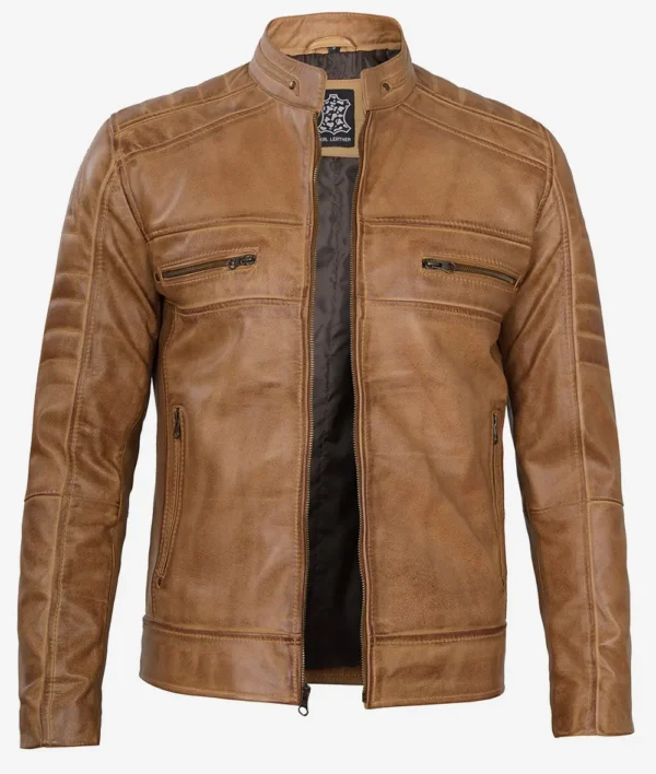 Cafe Racer Brown Leather Jacket for Men
