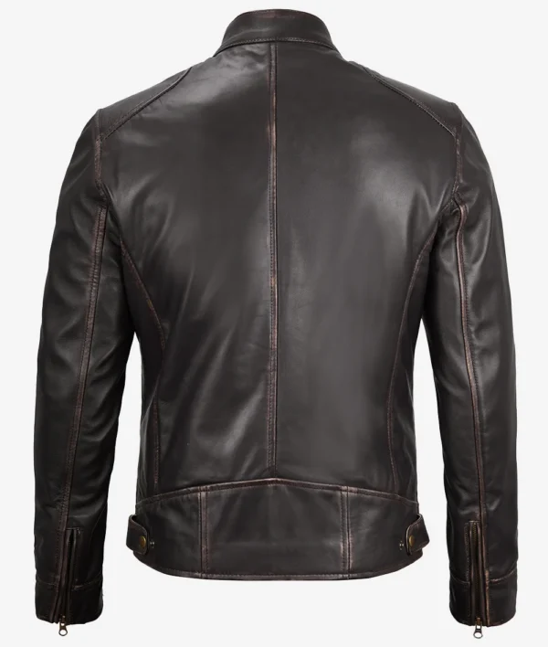 Slim fit brown café racer leather jacket