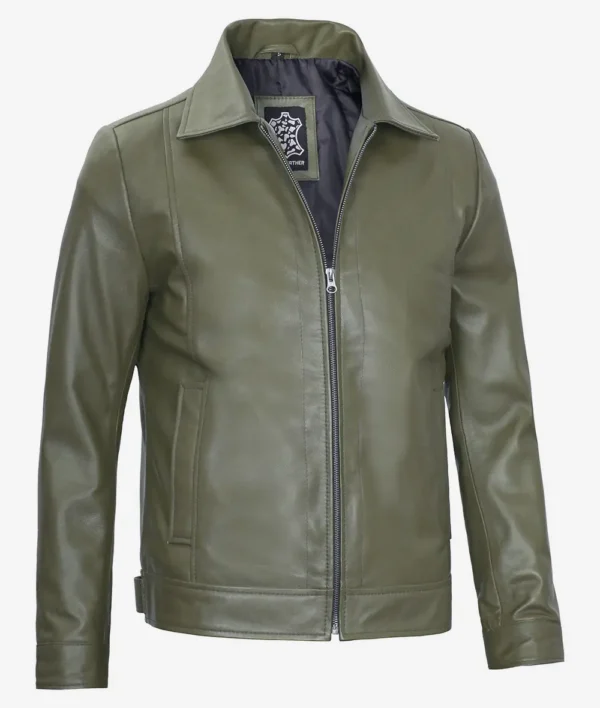 olive green leather jacket men's