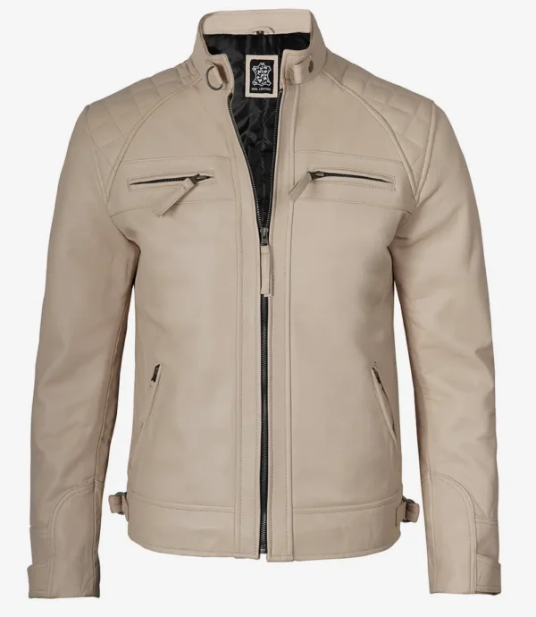 Beige café racer motorcycle jacket for men