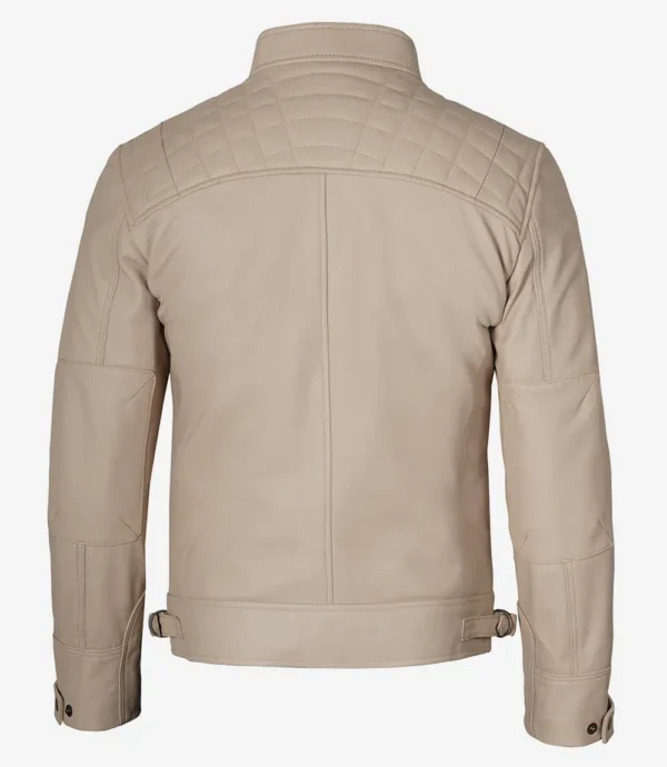 Vintage beige café racer leather jacket