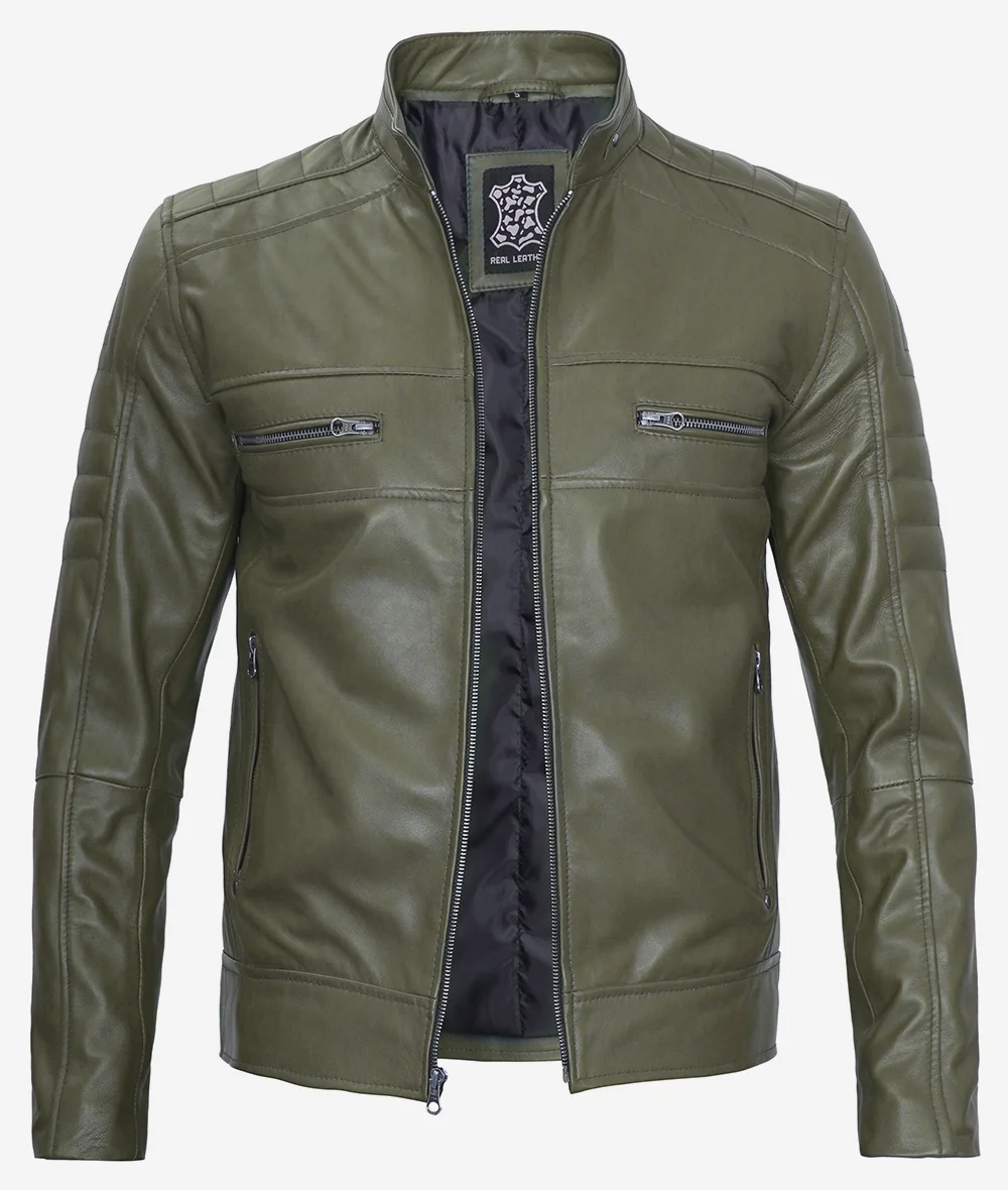 Olive Green Cafe Racer Jacket