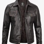 Vintage Brown Leather Trucker Jacket for Men