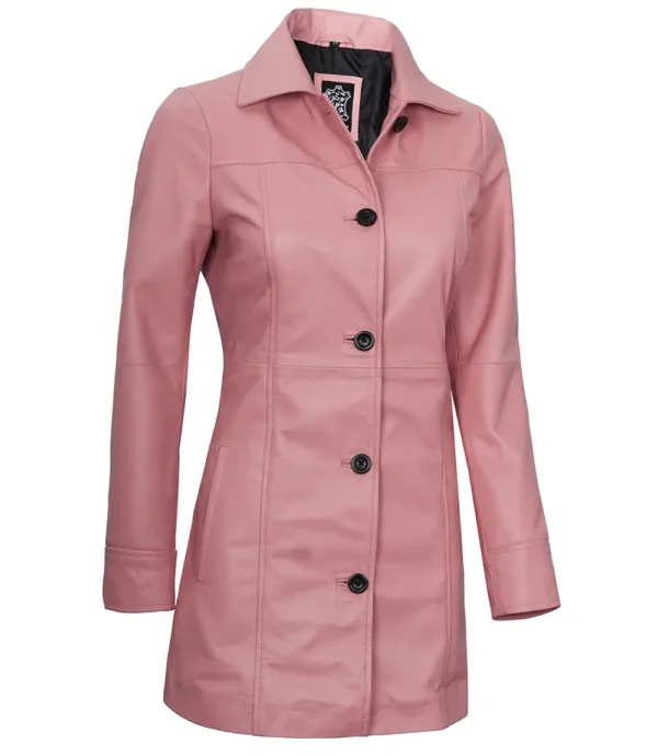 Women's pink leather car coat