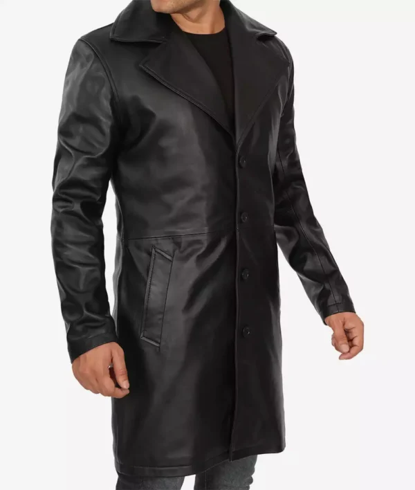 Black lambskin leather coat for men – 3/4 length