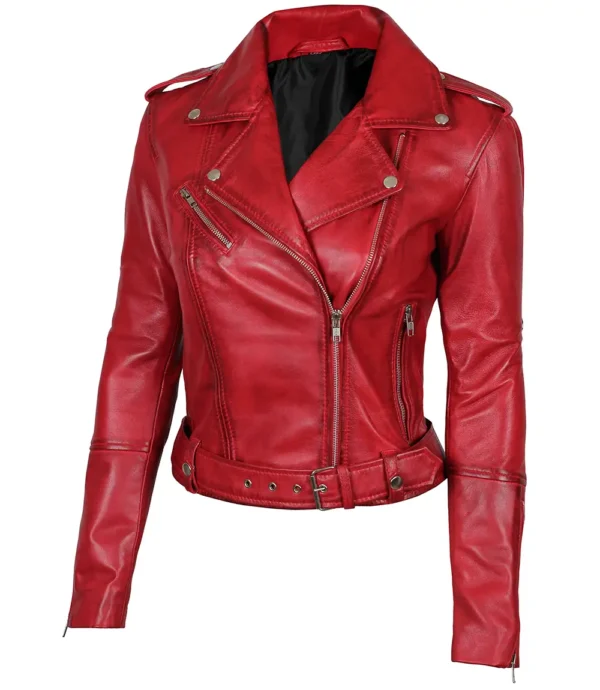 Classic Red Biker Leather Jacket for Ladies – Margaret Edition - Image 2