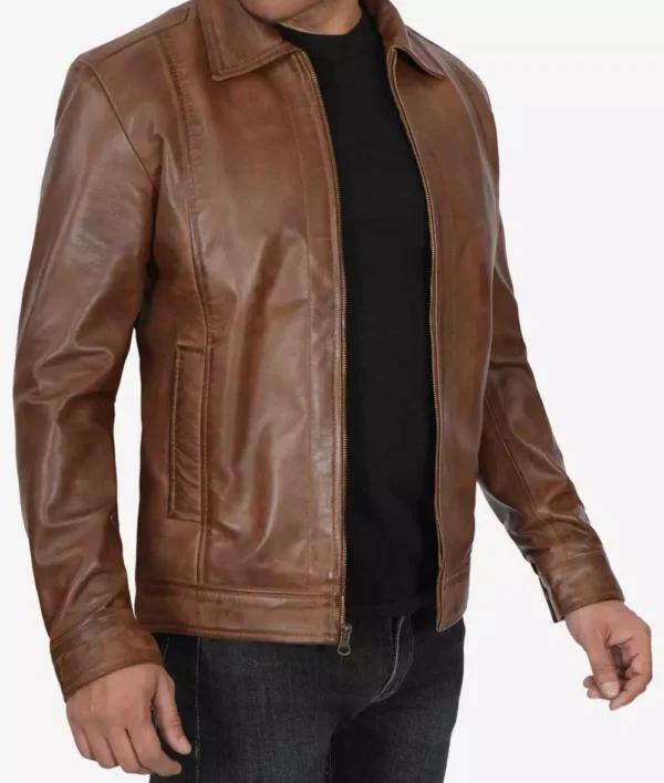 Chocolate brown leather biker jacket for men