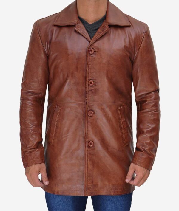Real Leather Cognac Car Coat