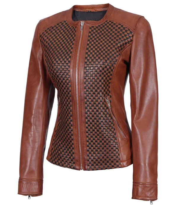 Womens Brown Cafe Racer Leather Jacket - Image 3