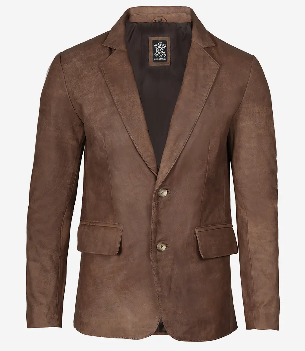 Two Button Real Leather Brown Blazer