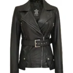 Womens Victoria Black Leather Jacket Asymmetrical Design
