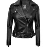 Womens Asymmetrical Real Black Leather Biker Jacket - Edgy Moto Style
