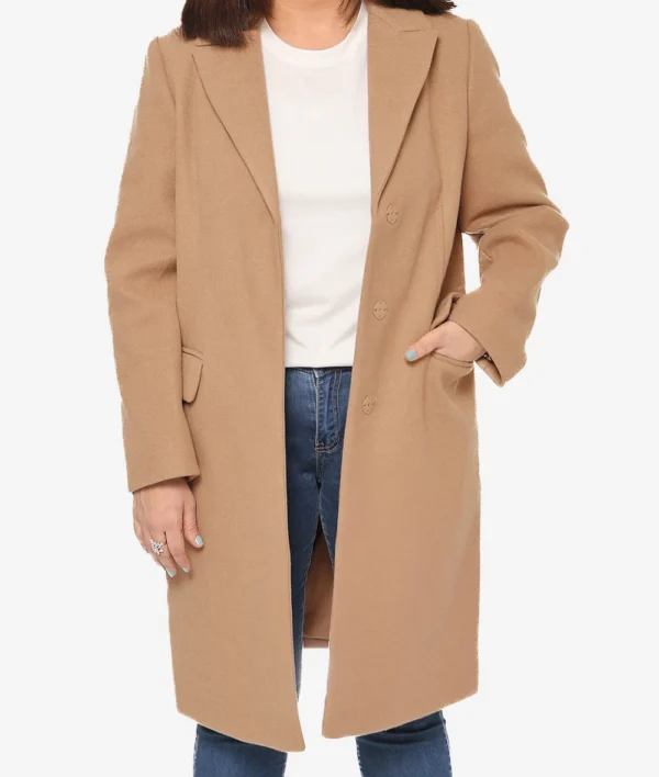Aline Womens Beige Knee Wool Coat