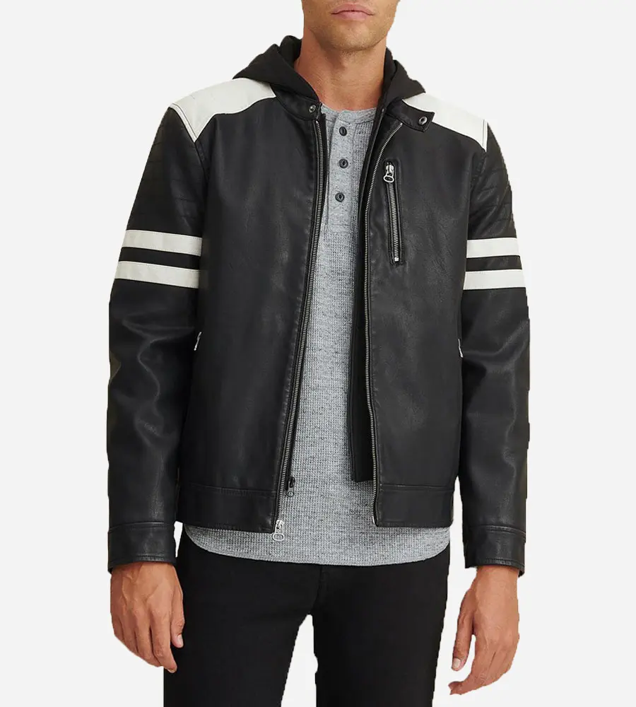 Ashton Mens Faux Leather Cafe Racer Jacket with Hood