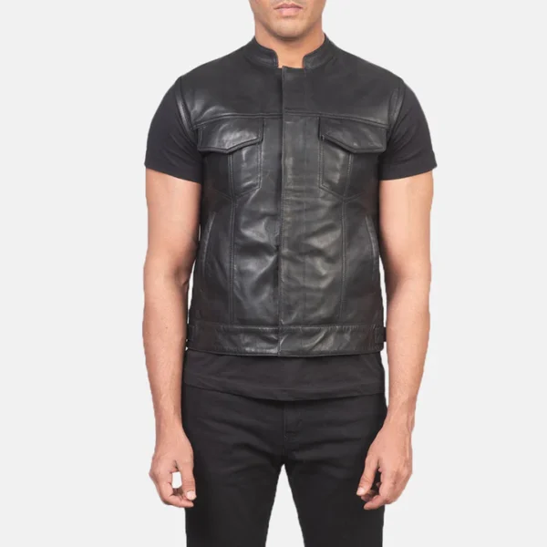 Atlas black leather riding vest