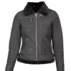 Black Shearling B3 Leather Bomber Grey Jacket