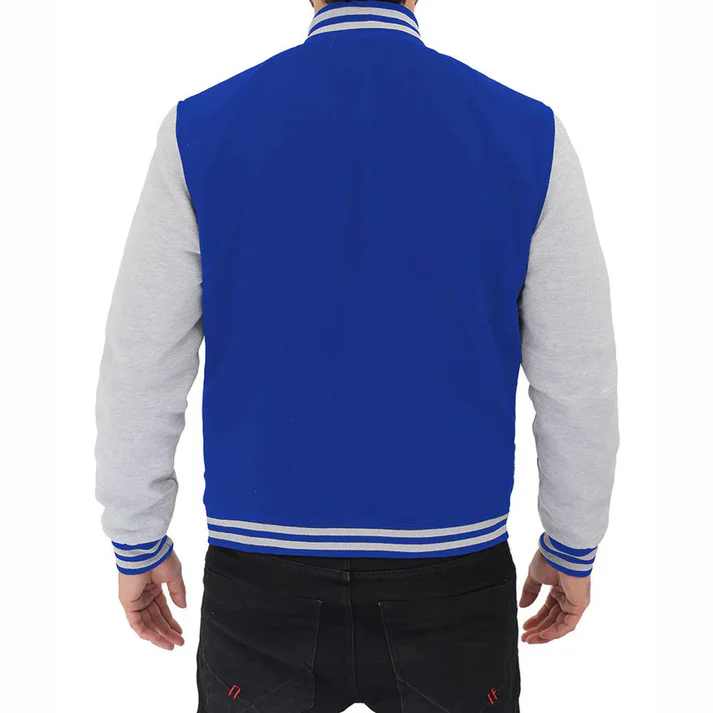Grey And Royal Blue Baseball Style Varsity Jacket