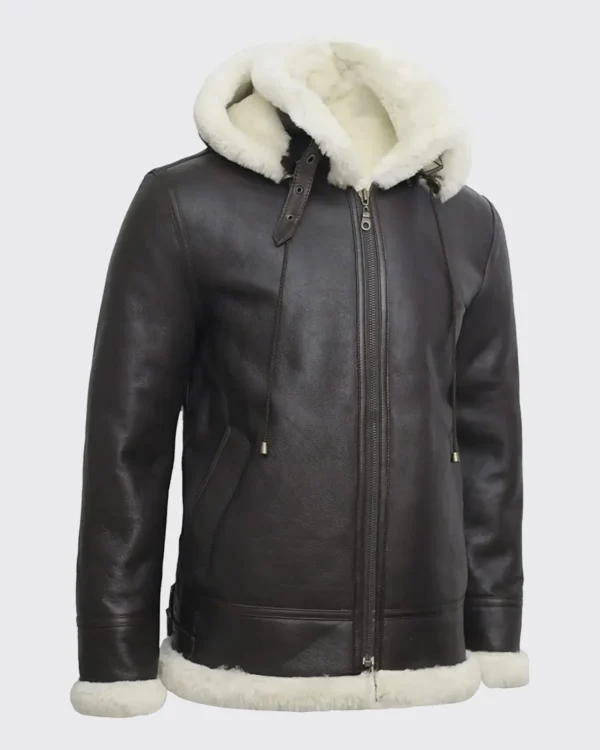 Women B3 Flight Black Aviator Shearling Leather Jacket with Hood