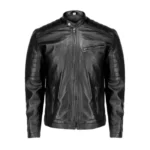 Men Cafe Racer Black Leather Jacket