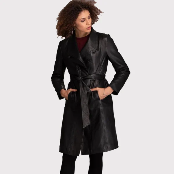 Womens Black Lambskin Leather Coat With Feminine Style