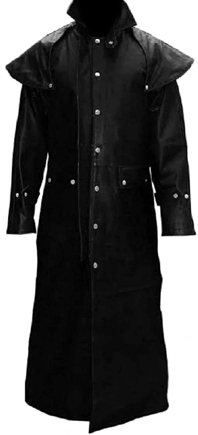 Black Leather Mens Duster Coat