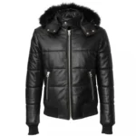 Lack Leather Winter Puffer Jacket Hood and Fur