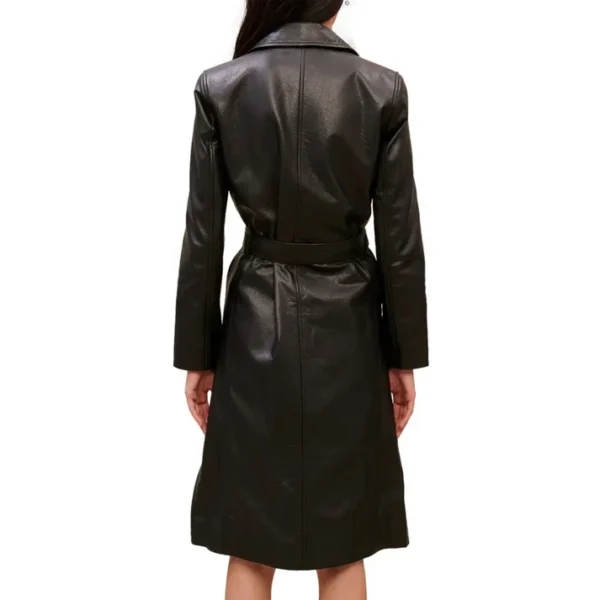 Classic Womens Black Leather Trench Coat