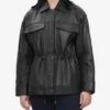 Womens Black Oversized Leather Trucker Jacket