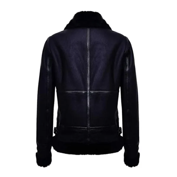 Women's Black Aviator Biker Sheepskin Leather Jacket