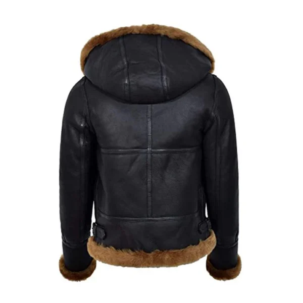 Women's Black Hooded B3 Flying Shearling Jacket