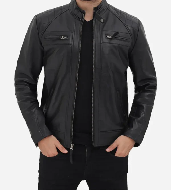 Cafe Racer Black Leather Biker Jacket