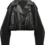 Womens Black Leather Cropped Jacket