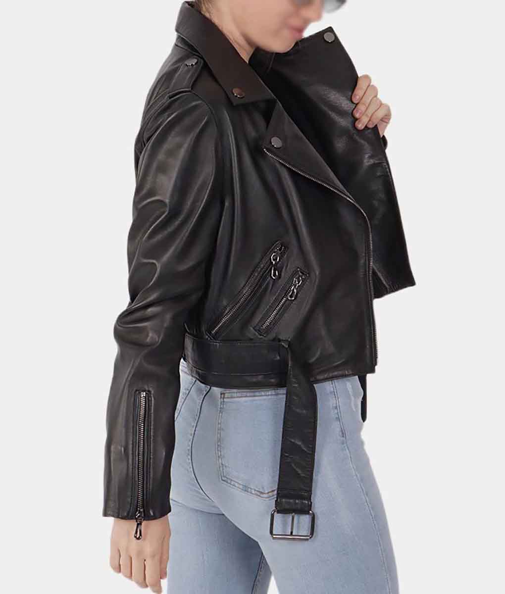 Women Black Leather Biker Jacket
