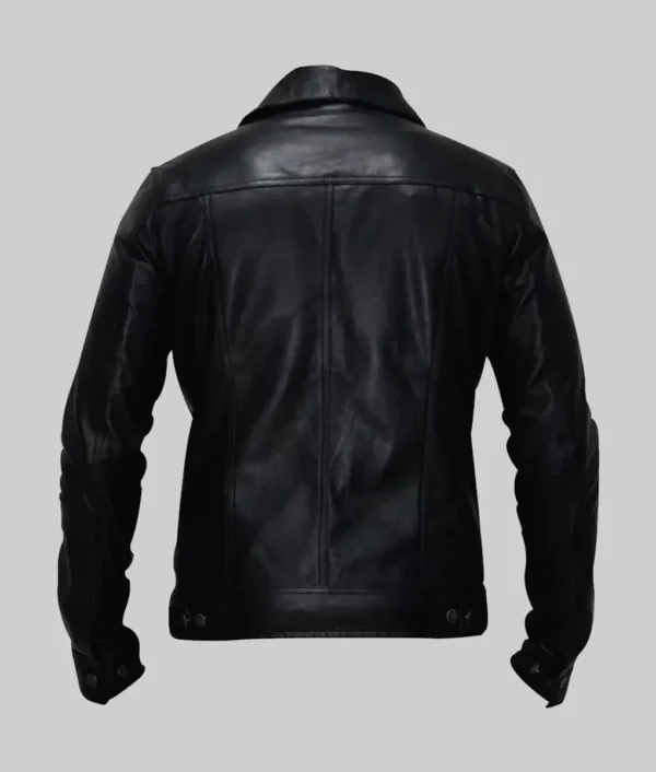 Blake Mens Black Retro Leather Trucker Jacket