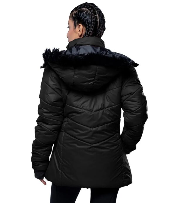 Black puffer jacket with faux-fur trim