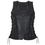 Women Black Side Lace Zip Leather Vest