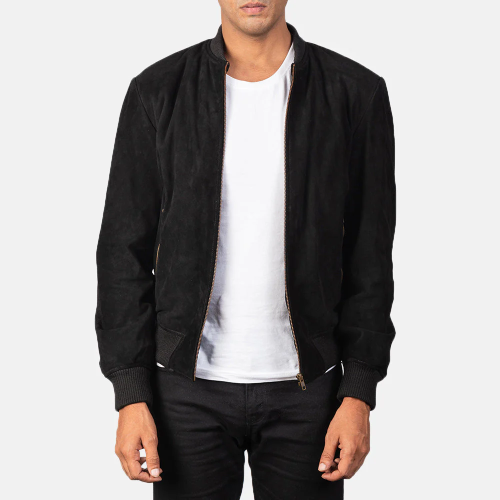 Black Suede Bomber Jacket
