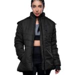 Paola Black Hooded Puffer Jacket with Faux-Fur Trim