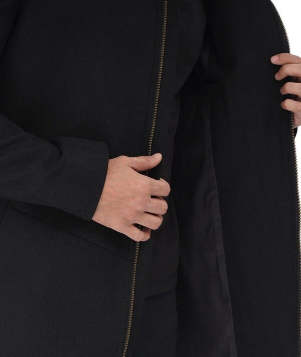 Black wool coat with hooded design