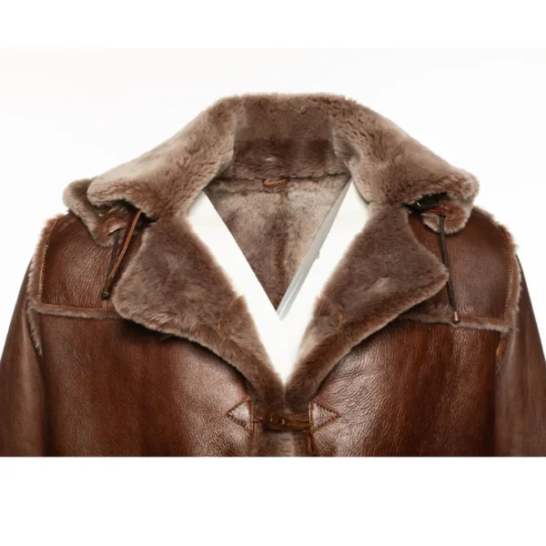 Brown Hooded Duffle Shearling Jacket