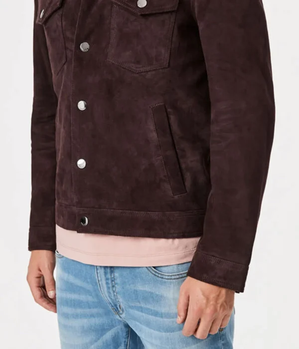 Brown Suede Leather Trucker Jacket